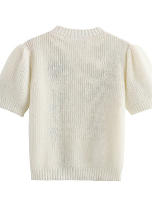 Lace up 3D Bow Short sleeve Knitting Sweaters