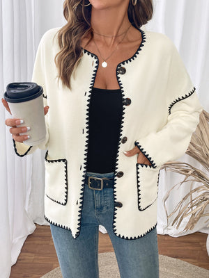 Retro-style Color-blocked Loose Single-breasted Fleece Jacket