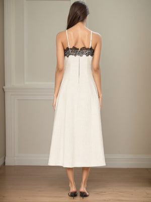 Lace Stitching Grace Temperament White Maxi Dresses