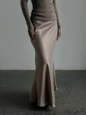 Fishtail Satin Long High-Waisted Bodycon Floor-Length Fishtail Skirt