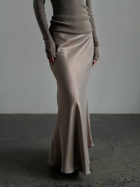 Fishtail Satin Long High-Waisted Bodycon Floor-Length Fishtail Skirt