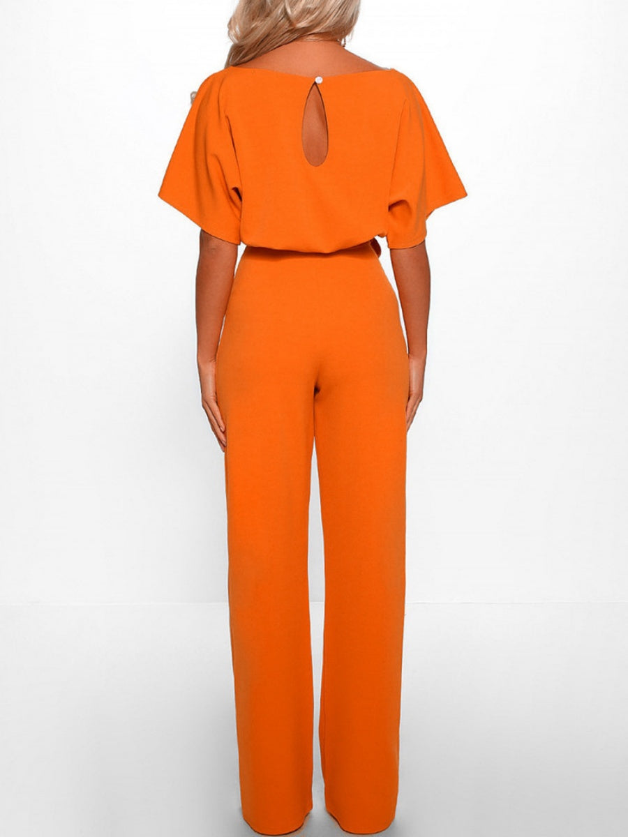 Summer Button-up Tie-front Short-sleeved Jumpsuit