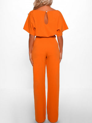 Summer Button-up Tie-front Short-sleeved Jumpsuit