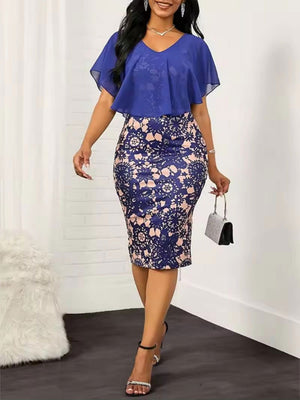 Mesh V-neck Hip-hugging Midi Dresses