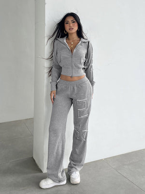 Leisure Long Sleeve Crew Neck Patchwork Fabric Letter Sports 2-piece Sets