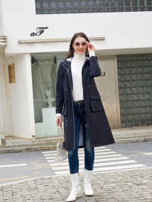 Leisure Water Proof Striped Lining Straight Zipper Hooded Jackets