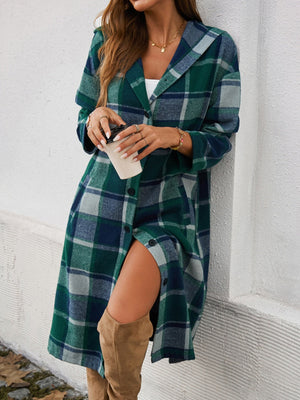 Contrasting Colors Pocket Plaid Mid-length Coats