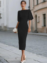 Grace One-shoulder Collar Mid-length Sleeves Slim-fit Midi Dresses