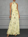 Halter Printed Temperament Waist Parties Maxi Dresses