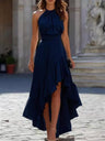 Sleeveless Halter Neck Irregular Ruffle Long Dress
