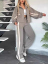 Stripes Zipper Top Wide-leg Pants Leisure Sports 2-piece Sets