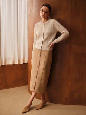 Wool Blend Cable Knit Crew Neck Single-breasted Cardigan