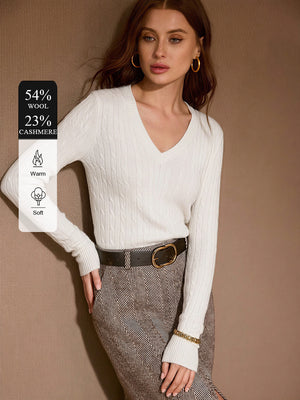 Superfine Merino Wool Cashmere Silk V Pullover Sweater