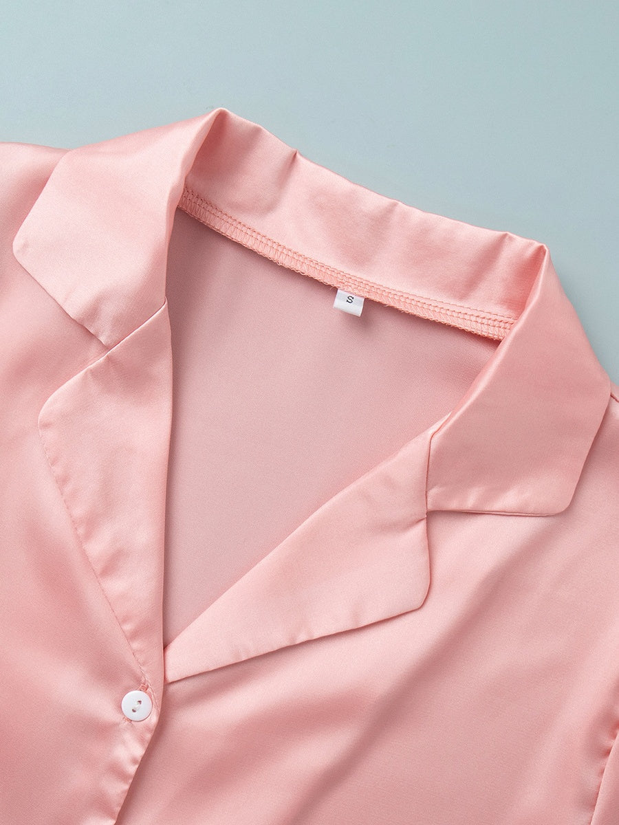 Feather Ice Silk Long-Sleeved Pants Pajama Set