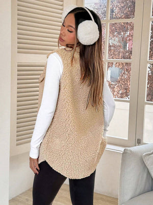 Solid Color Lapel Open Buckle Loose Temperament Commuting Imitation Lambskin Vests