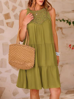 Loose-fit Trim Hollow Lace Halter Mini&Short Dresses