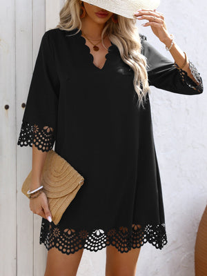 Burning Flowers Hollow Half Sleeves Mini&Short Dresses