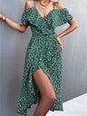 Off-the-shoulder Floral Print Sundress With Ruffles, Midi Length