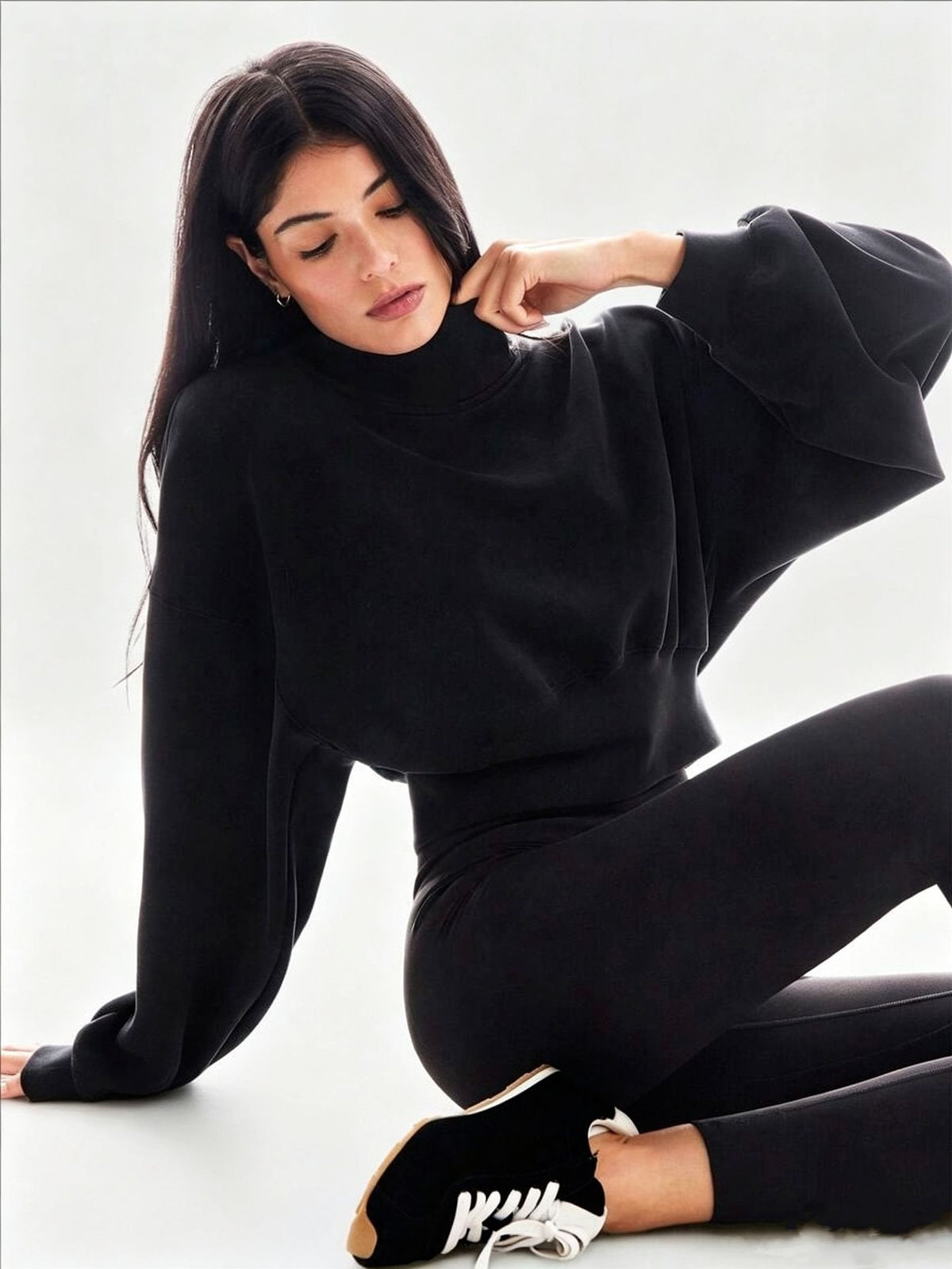 Women's Autumn/Winter Solid Color High Neck Loose Long Sleeve Sweatshirt