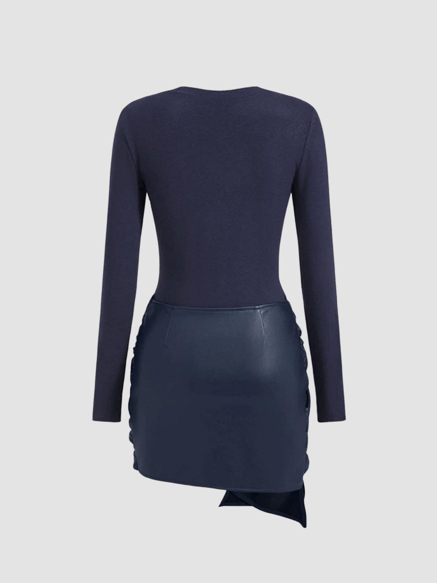 Front Laces PU Leather Patchwork Mini&Short Dresses