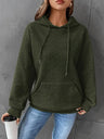 Waffle Drawstring Pocket Round Neck Long Sleeve Hoodie