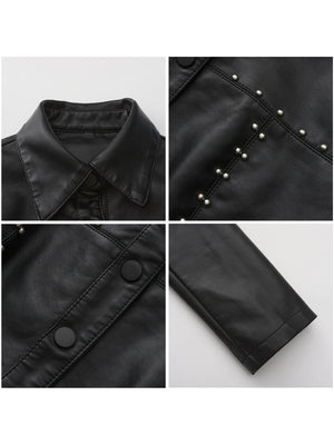 Buttons Studs Short Leather Jacket