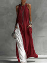 Sleeveless Loose-fit Pocket Color-blocked Leisure Off-shoulder Maxi Dresses