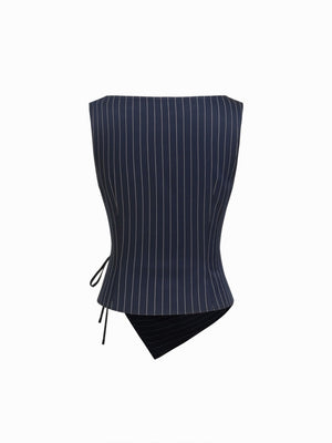 Profession Stripes Sleeveless Asymmetrical Jacket Straight-leg Trousers 2-piece Sets