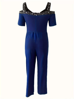 Polka Dot Print Off-shoulder Wide Leg Jumpsuits