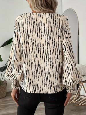 V-neck Leopard Print Loose Long-sleeved Casual T-shirt