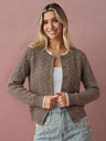 Cable Knit Color-blocked Trim Faux Two-piece Round Neck Knit Cardigan