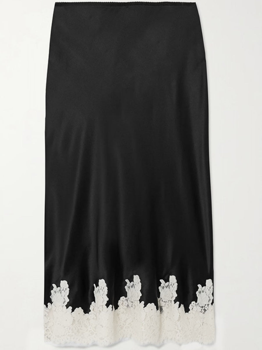 Lace Stitching Satin Camisoles Skirt 2-piece Sets