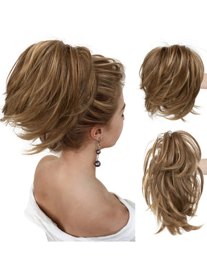 Short, Curled Ponytail Wig With Clip
