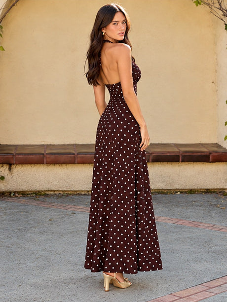 Polka Dots Deep V-neck Neckband Maxi Dresses