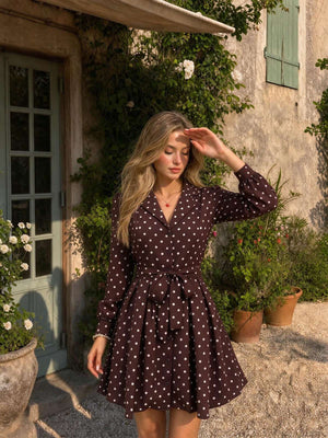 Lace-up Buttons Polka Dots Coats