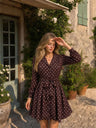 Lace-up Buttons Polka Dots Coats