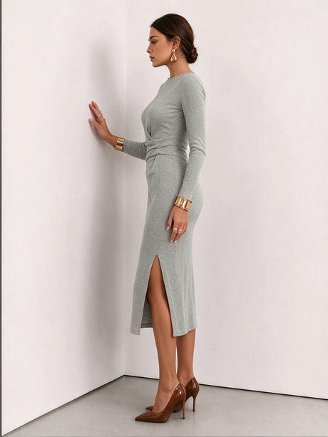 Solid Color Knot, Slit Solid Color Midi Dresses
