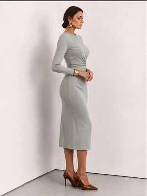 Solid Color Knot, Slit Solid Color Midi Dresses