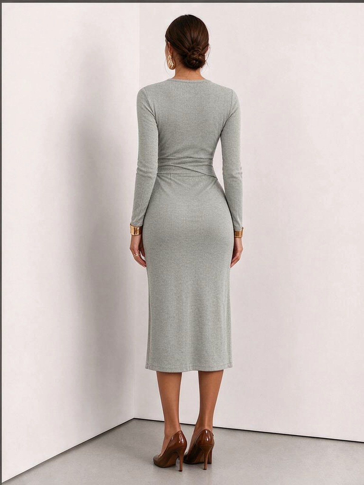 Solid Color Knot, Slit Solid Color Midi Dresses