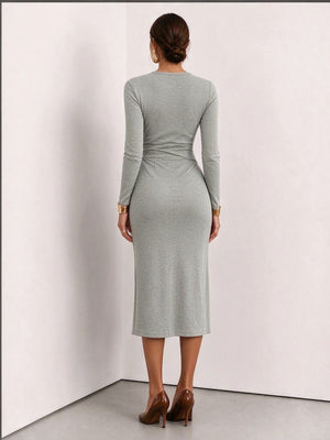 Solid Color Knot, Slit Solid Color Midi Dresses