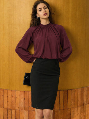 Lace-up Hollow Out Solid Color Blouse&Shirts