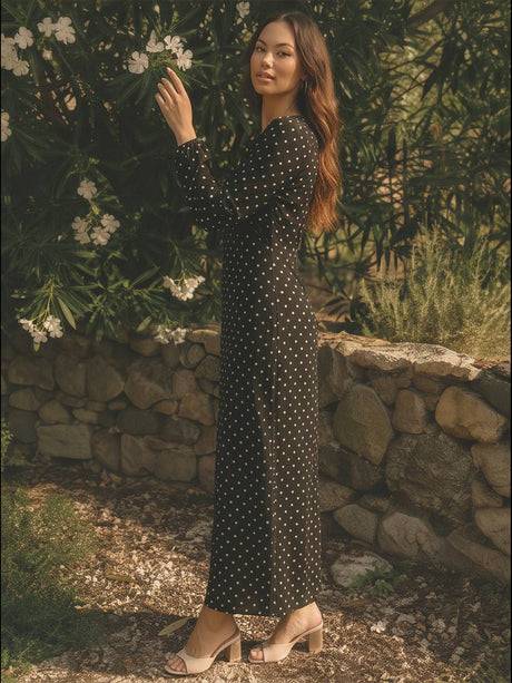 Lace-up Lace Polka Dots Splicing Polka Dots Maxi Dresses