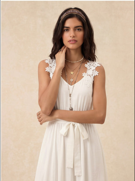 Embroidered Lace Patchwork Slit Bandage Maxi Dresses