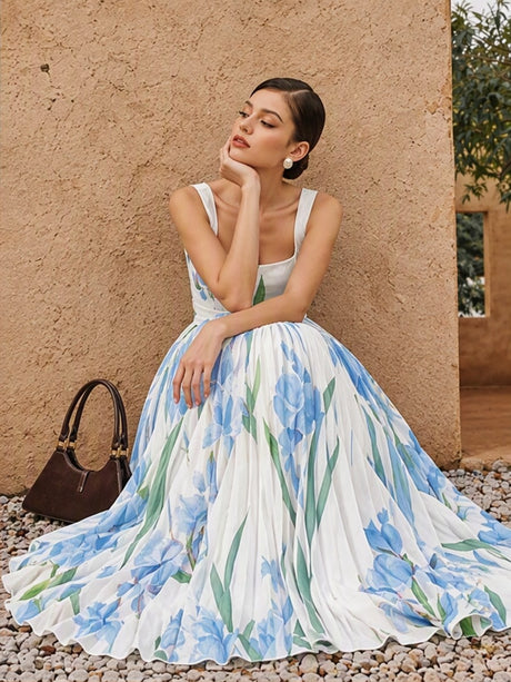 Camisoles Floral Digital Printing Crimp Maxi Dresses