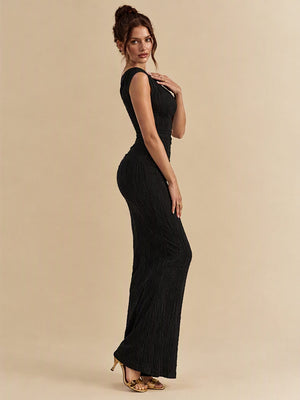 Water Ripple One-shoulder Long Dress