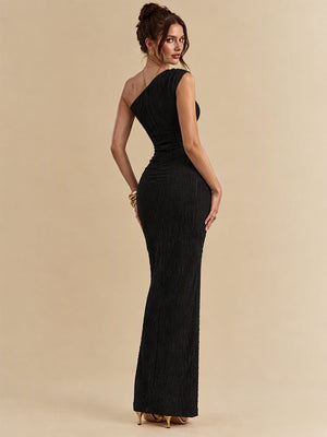 Water Ripple One-shoulder Long Dress