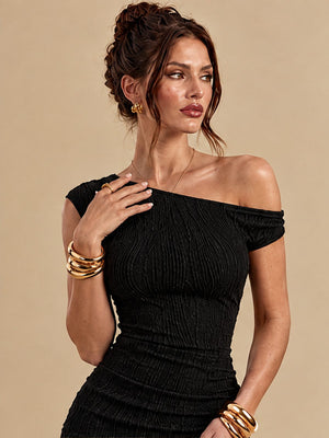 Water Ripple One-shoulder Long Dress