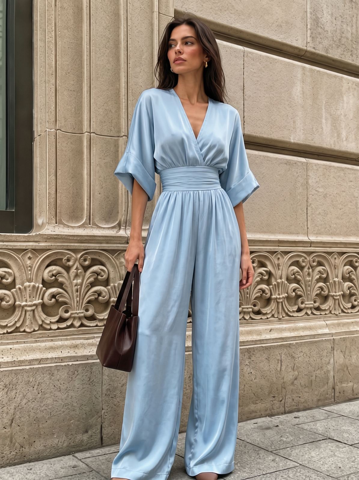 Waist-cinching V-neck Elegant Women's Jumpsuit