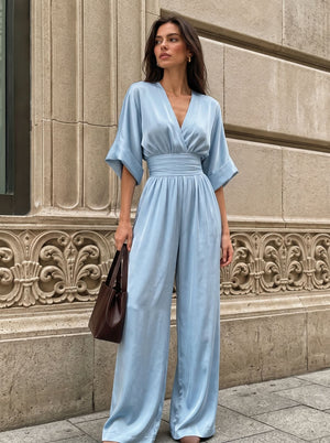 Waist-cinching V-neck Elegant Women's Jumpsuit