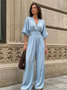 Waist-cinching V-neck Elegant Women's Jumpsuit